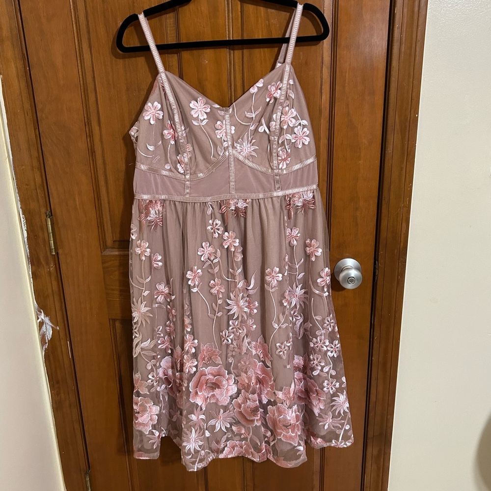 NWOT Torrid Beige knee length dress with pink floral